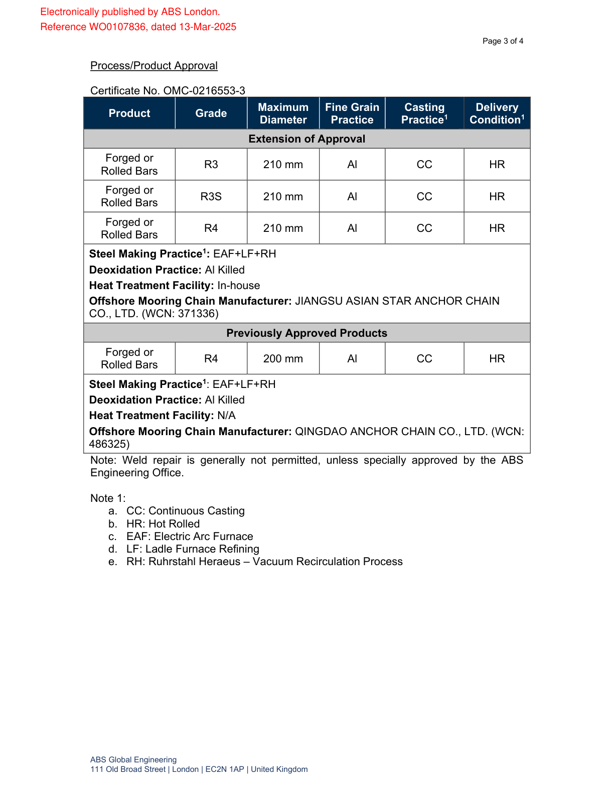 美国船级社证书ABS