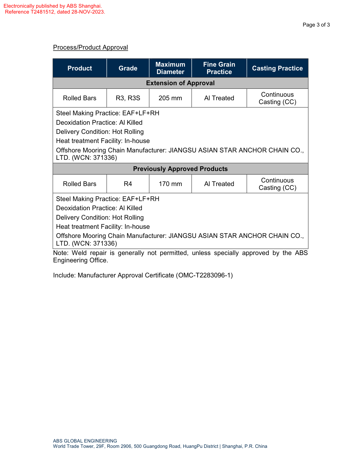 美国船级社证书ABS
